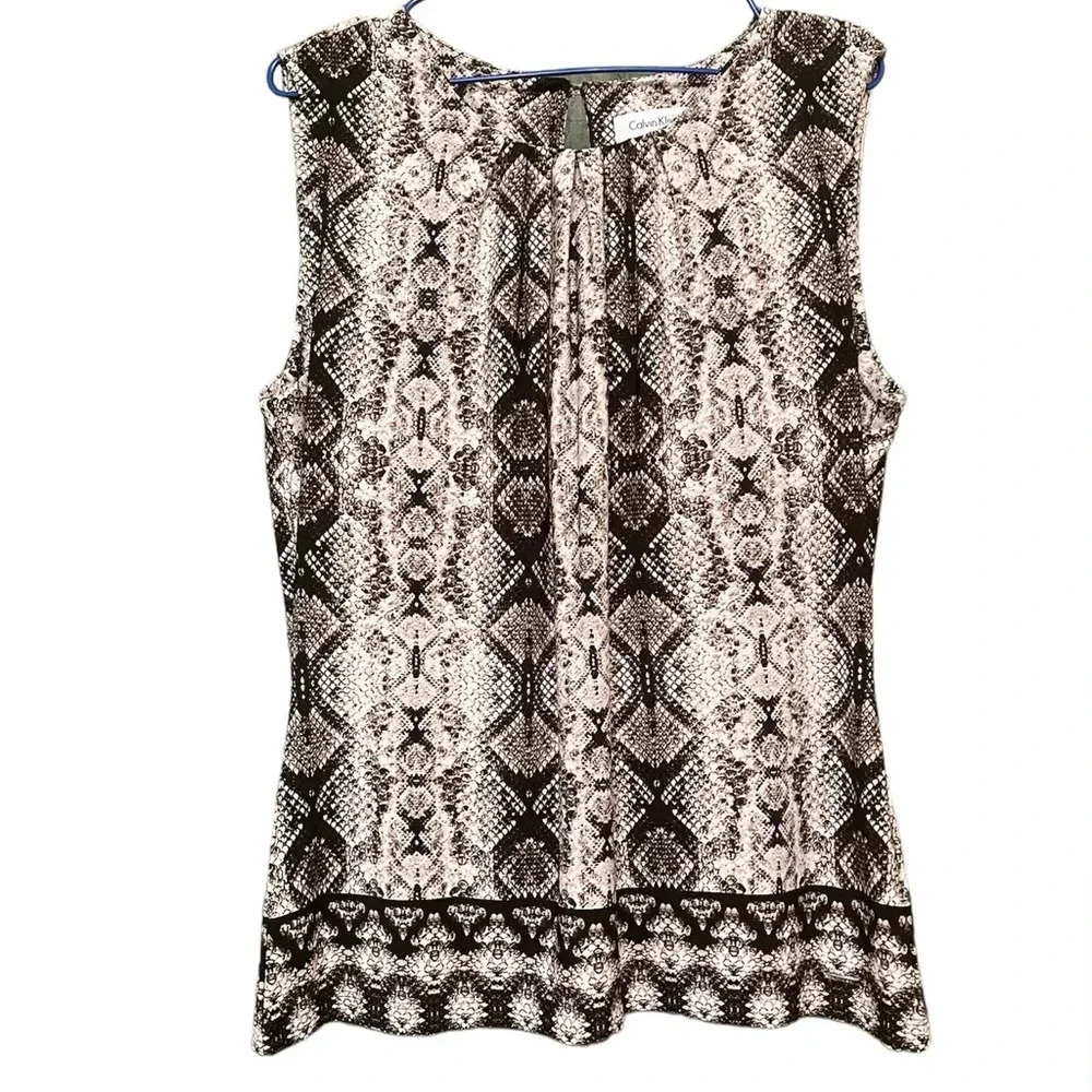 Calvin Klein, CK, Brown Black Snake Print Sleeveless Blouse size Large